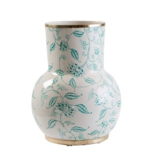 Teal Ginger Flower Ceramic Vase